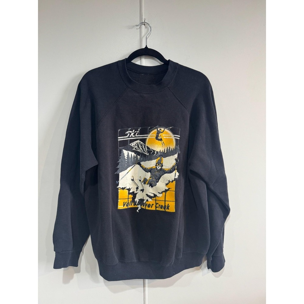 Vintage Vail Beaver Creek Ski Sweatshirt Mens XL Black Fleece Graphic‎ Skiing